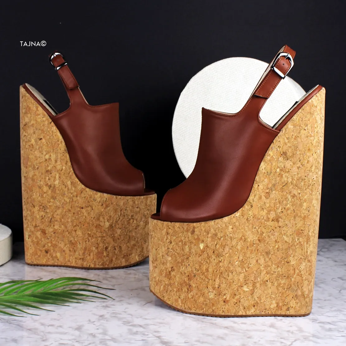 25 cm Brown Extreme High Heel Cork Sandals