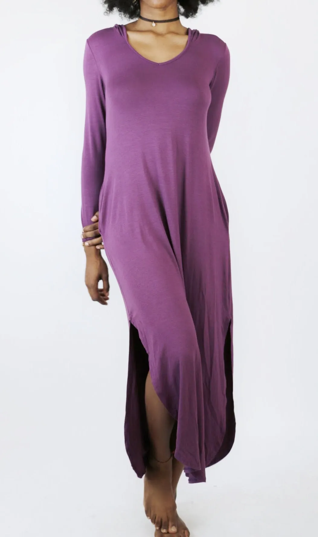 Aster Hooded Purple Maxi Dress