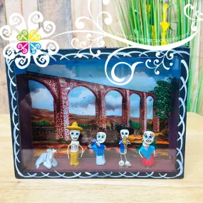 Black Mexican Scene Box Decor - Cajita Decorativa Barro Cocido