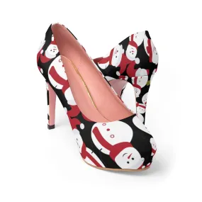 Black Snowman Women's Heels, Red White Christmas Festive Xma Platform Heels Shoes