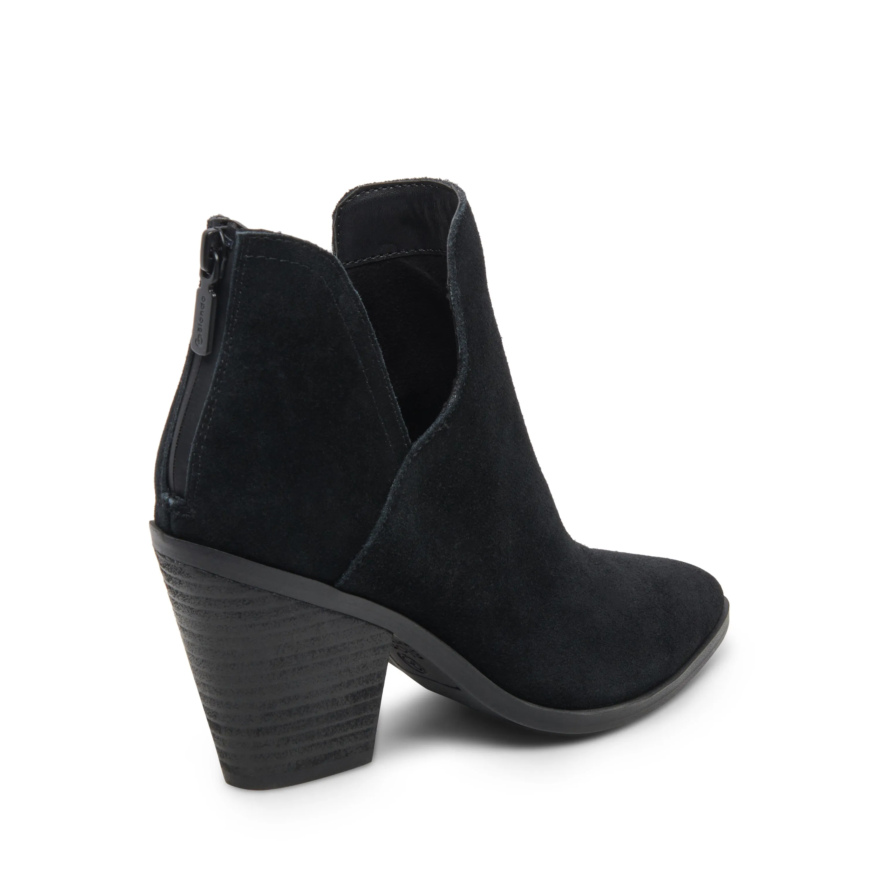 Blondo Neda Black Suede Waterproof Almond Toe Back Zipper Heeled Ankle Boots