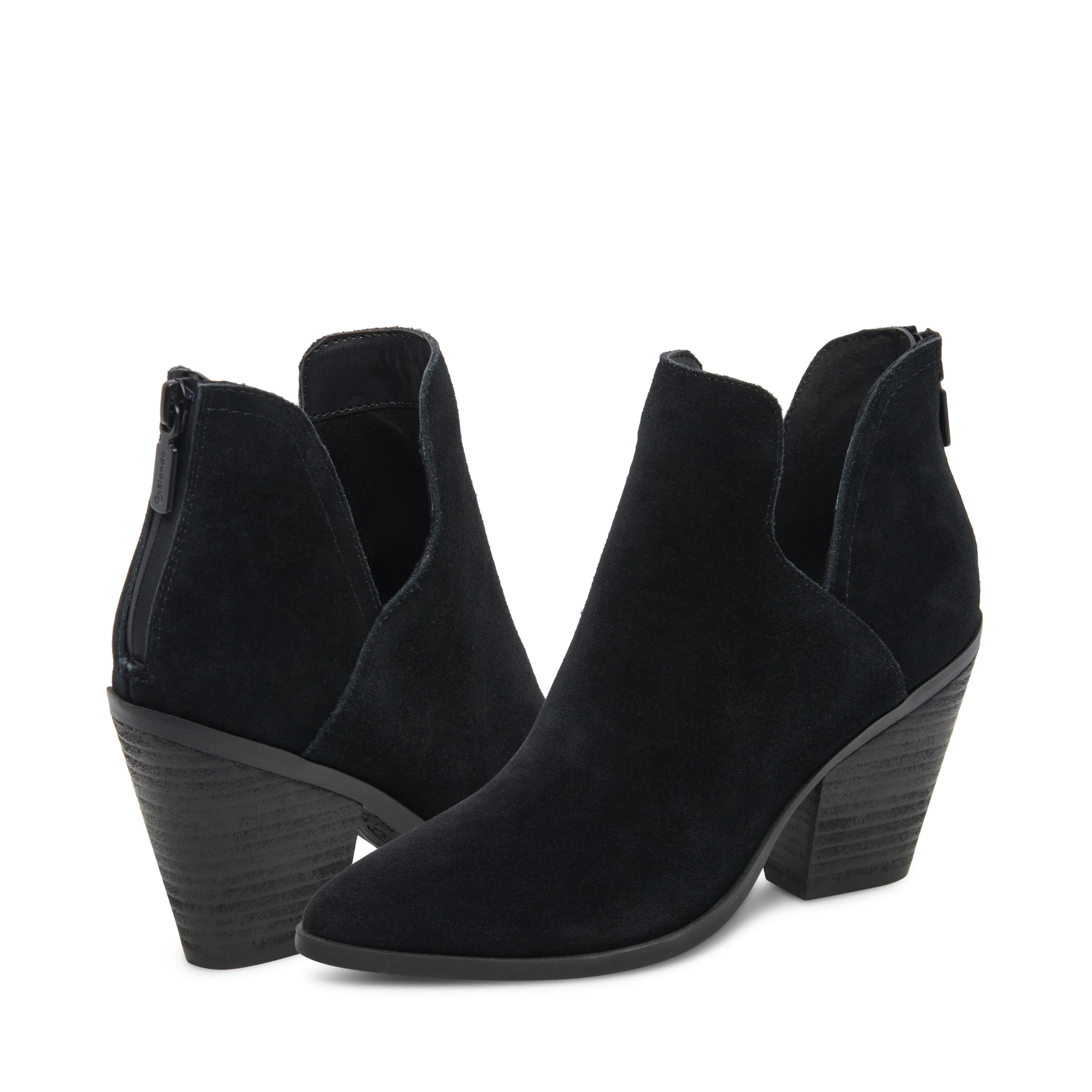 Blondo Neda Black Suede Waterproof Almond Toe Back Zipper Heeled Ankle Boots