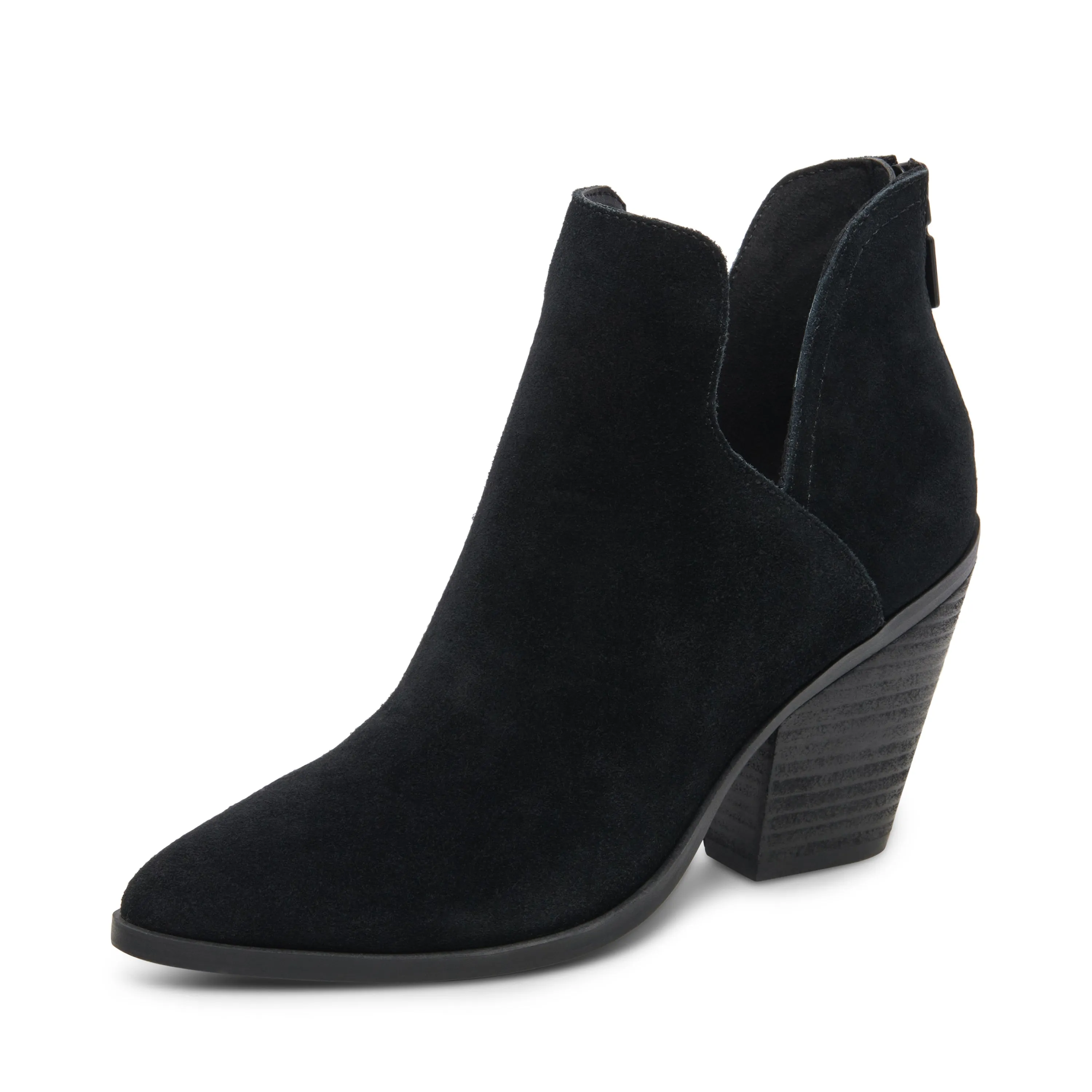 Blondo Neda Black Suede Waterproof Almond Toe Back Zipper Heeled Ankle Boots