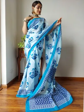 Blue Cotton Saree