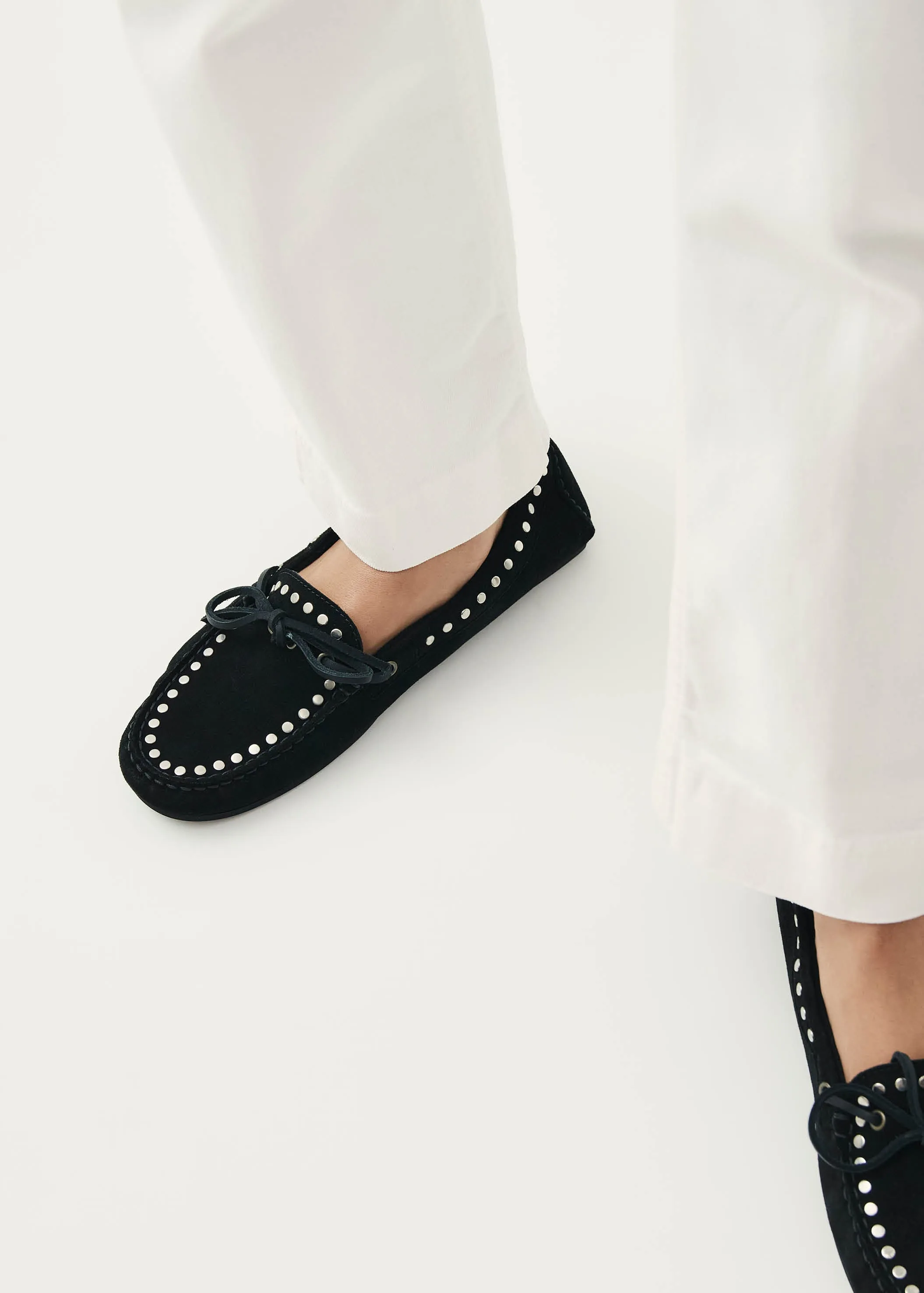 Calla Suede Studs Black Leather Loafers