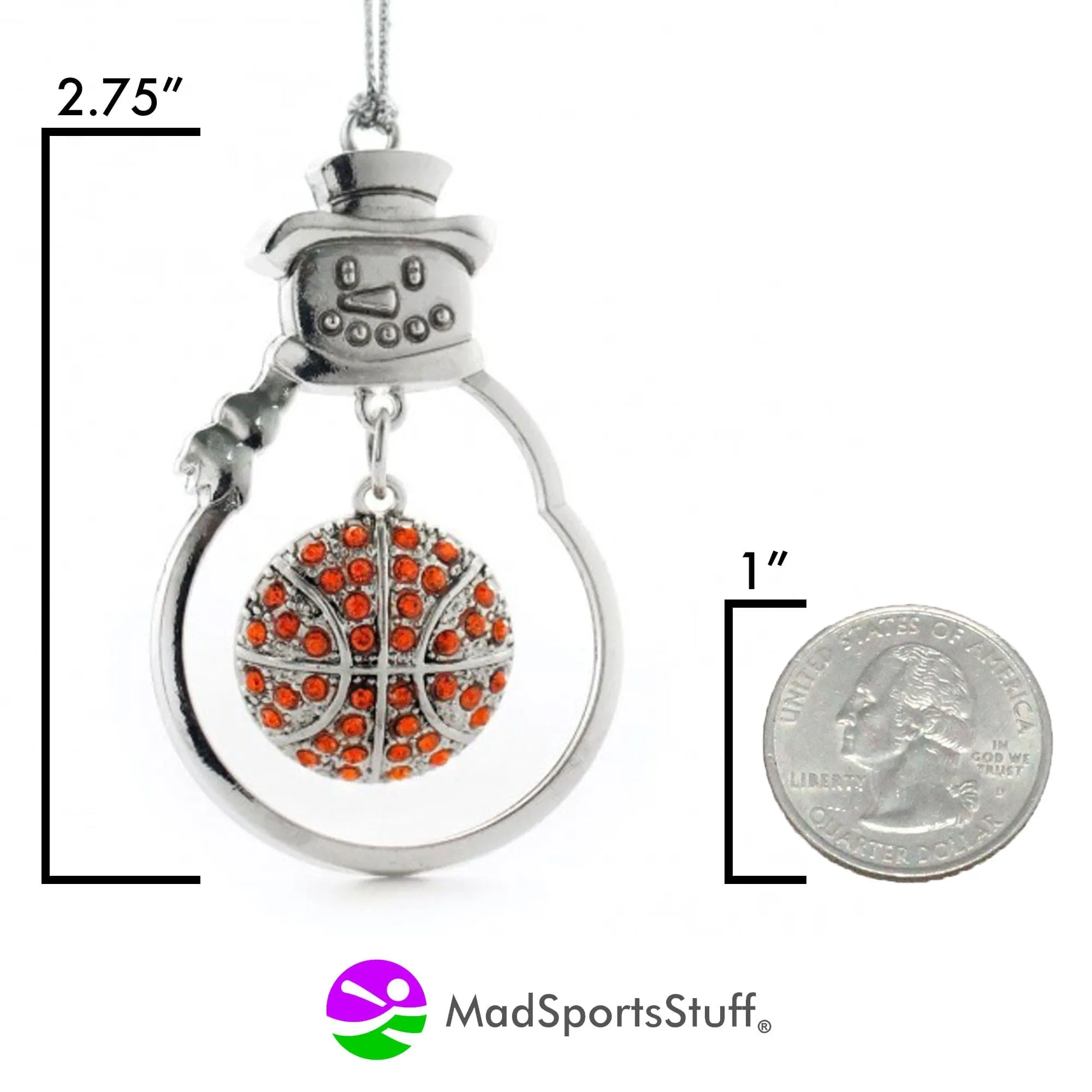 Christmas Basketball Ornament with Crystal Charm