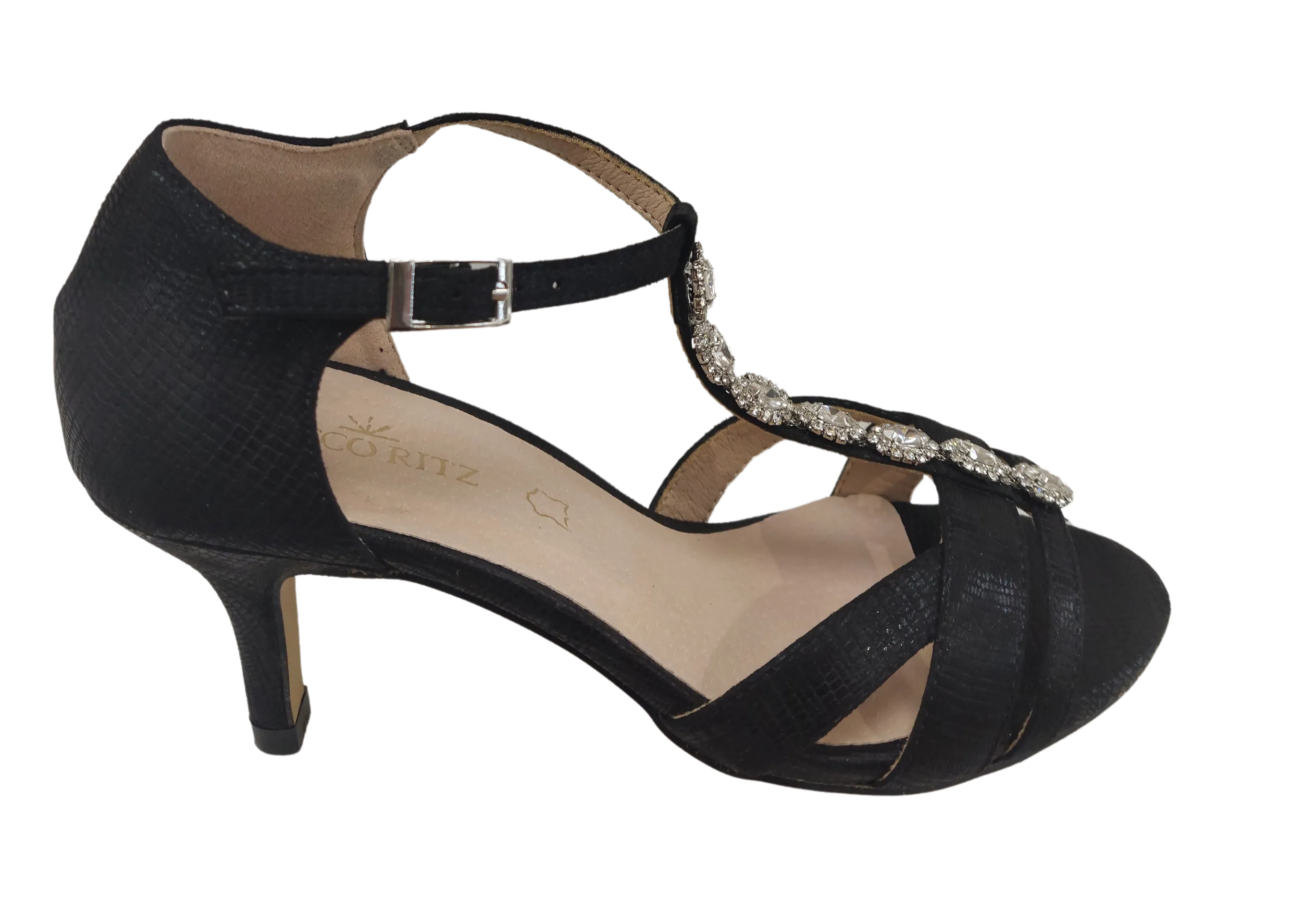 Coco Ritz Ladies Black Diamonte T-Bar Sandal 1007