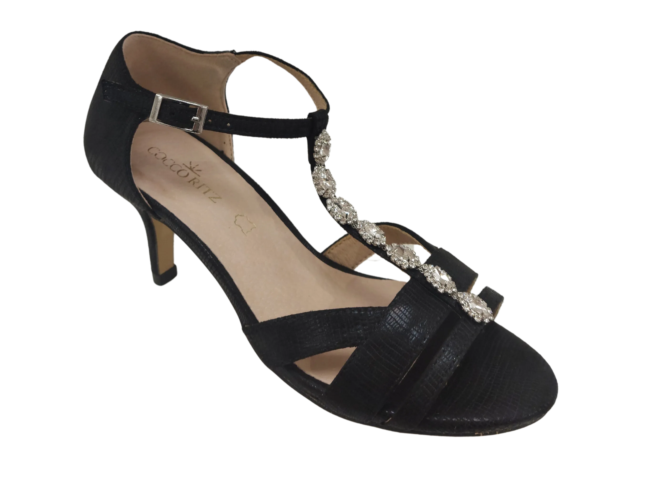 Coco Ritz Ladies Black Diamonte T-Bar Sandal 1007