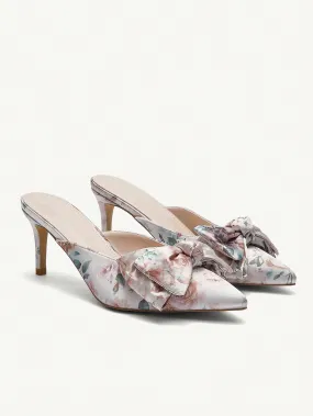 CUCCOO CHICEST Pointed Toe Thin High Heel Women's Rose Printed Fabric Fashionable Simple Casual Slip-On Pump Shoes