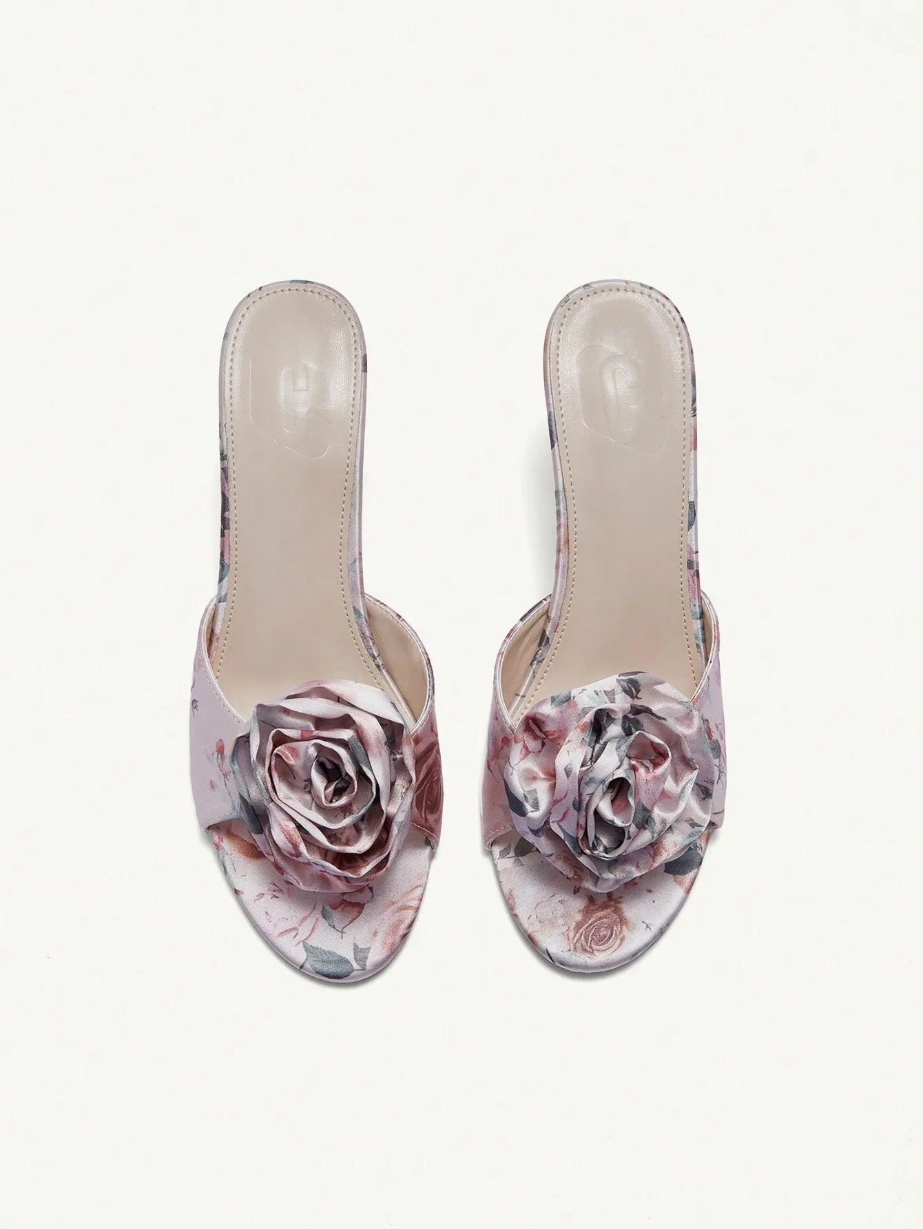 CUCCOO CHICEST Round Toe Thin High Heel Rose Printed Simple Fashionable Slip-On Women's High-Heeled Sandals