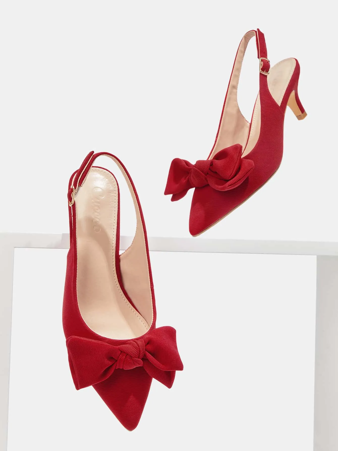 CUCCOO CHICEST Woman Shoes Bow Decor Point Toe Elegant Red Slingback Pumps For Summer Vacation Shoes Summer Sale Elegant Heels Back To School Shoes College Student Shoes