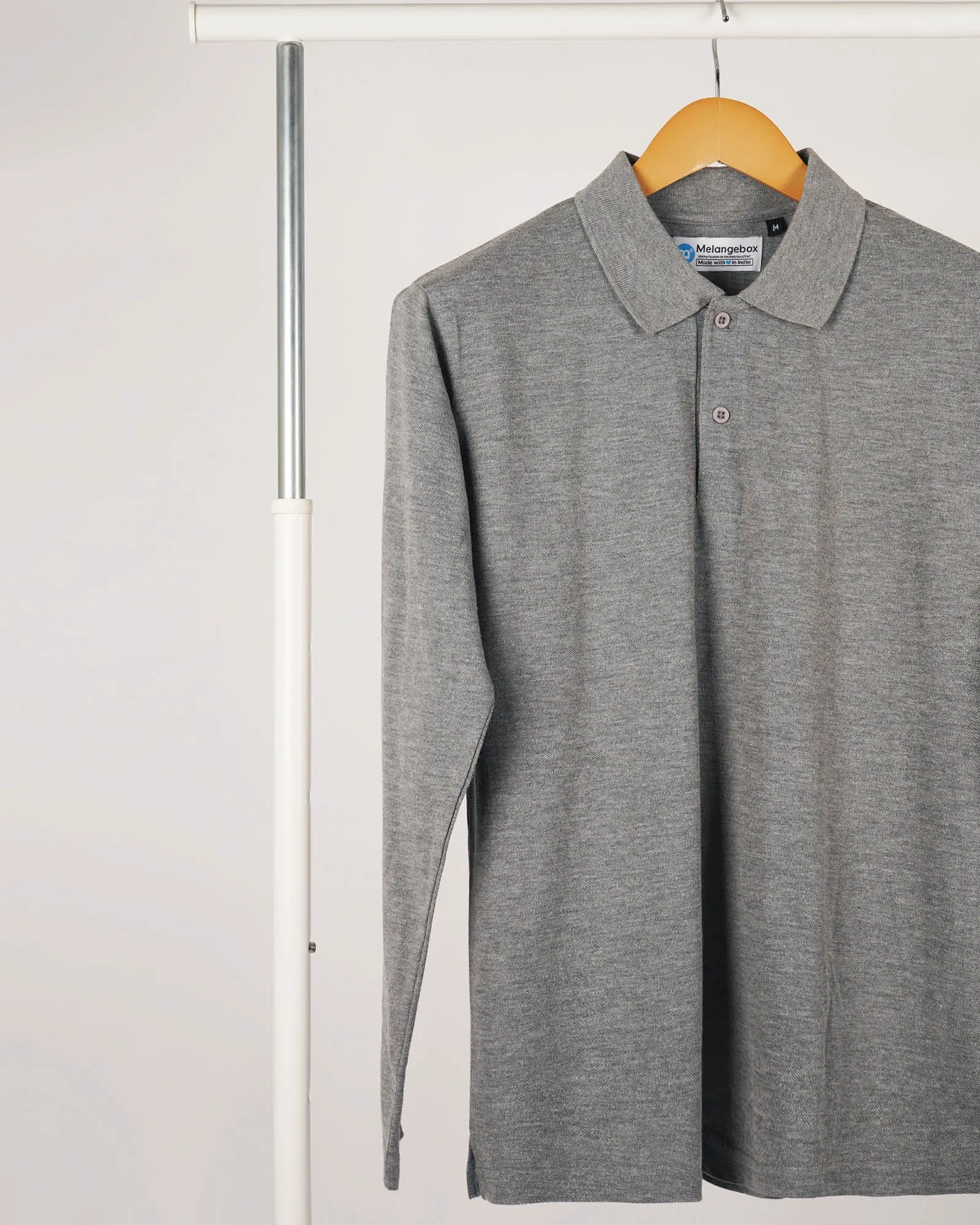 Full Sleeves Polo: Grey Melange