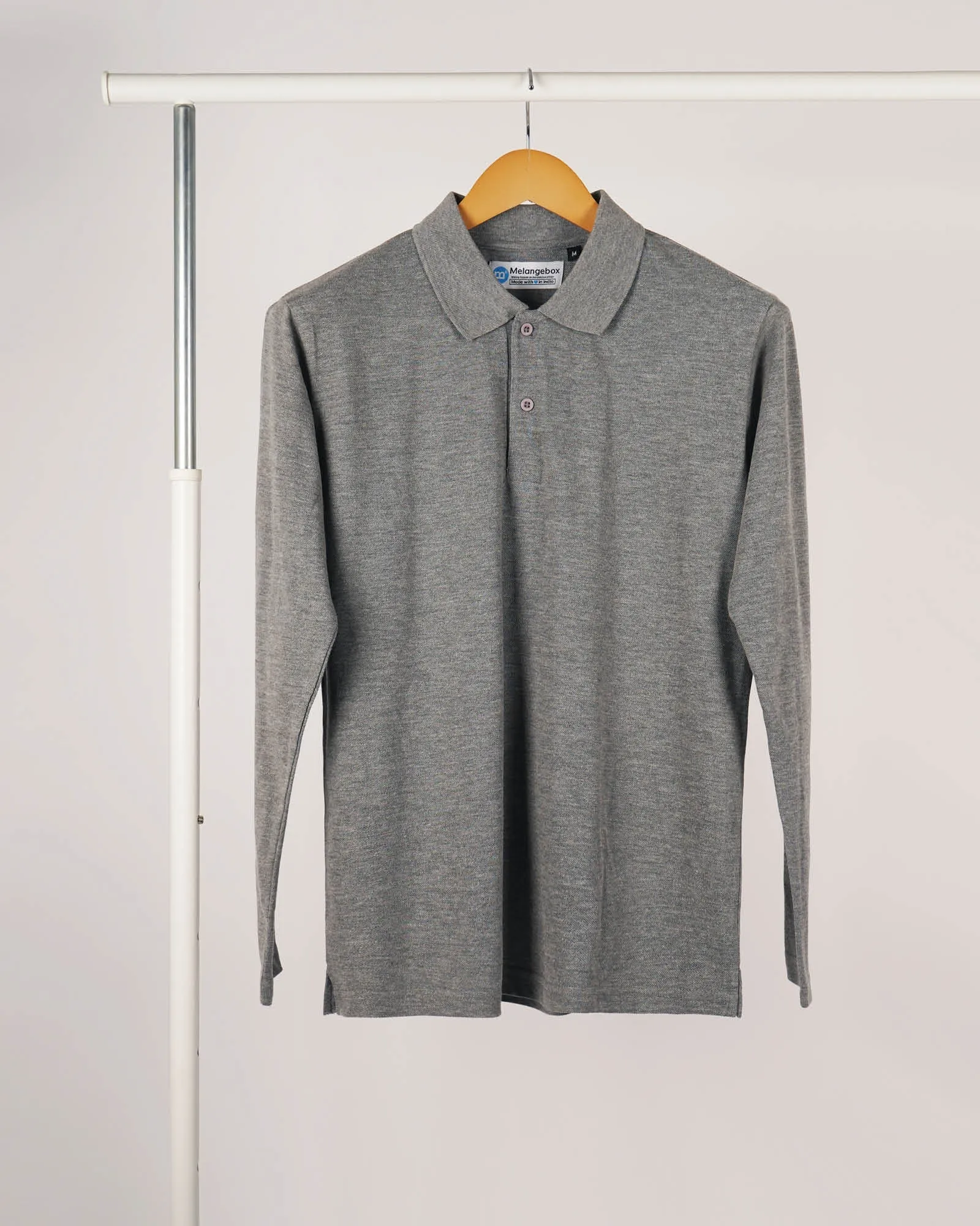 Full Sleeves Polo: Grey Melange