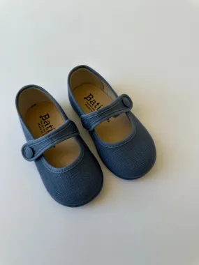 Indigo blue linen canvas mary jane