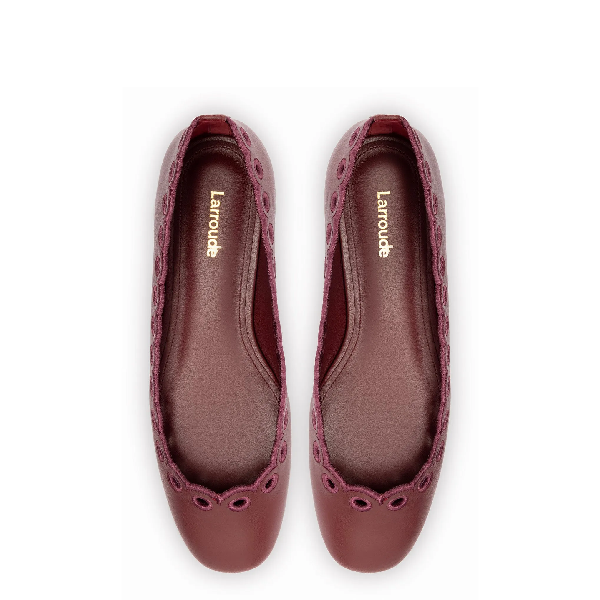 Meghan Broderie Flat In Burgundy Leather