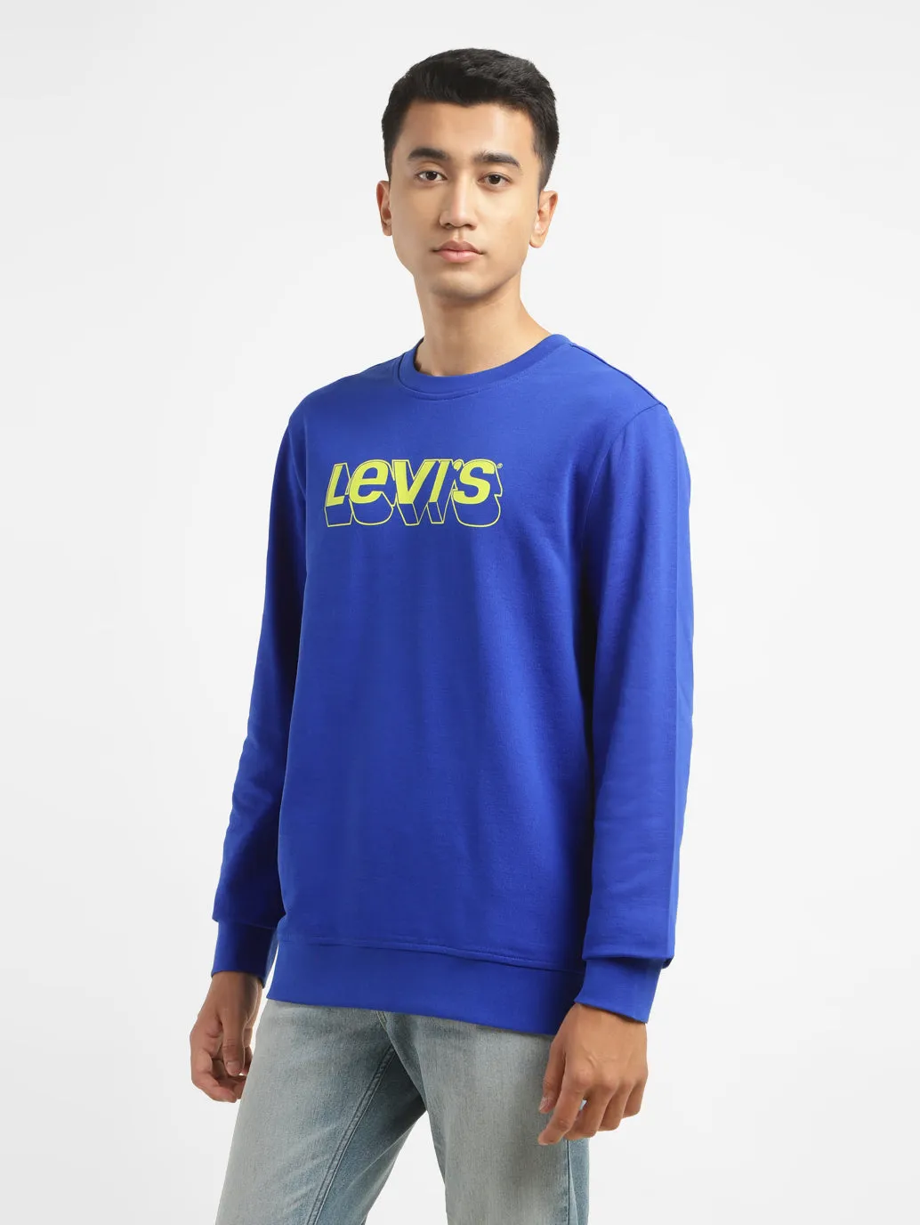 Men's Brand Logo Blue Crew Neck Sweatshirt