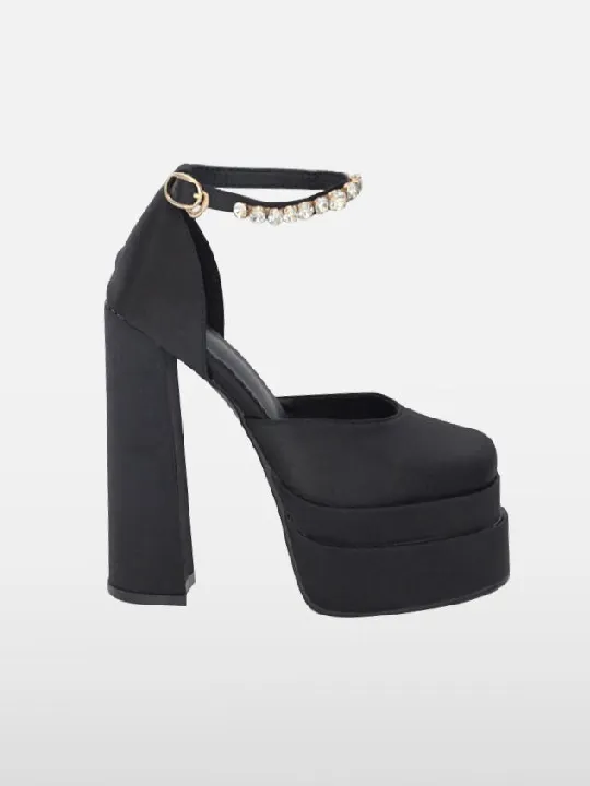 Platform Silk Round Toe Chunky Heel Footwear