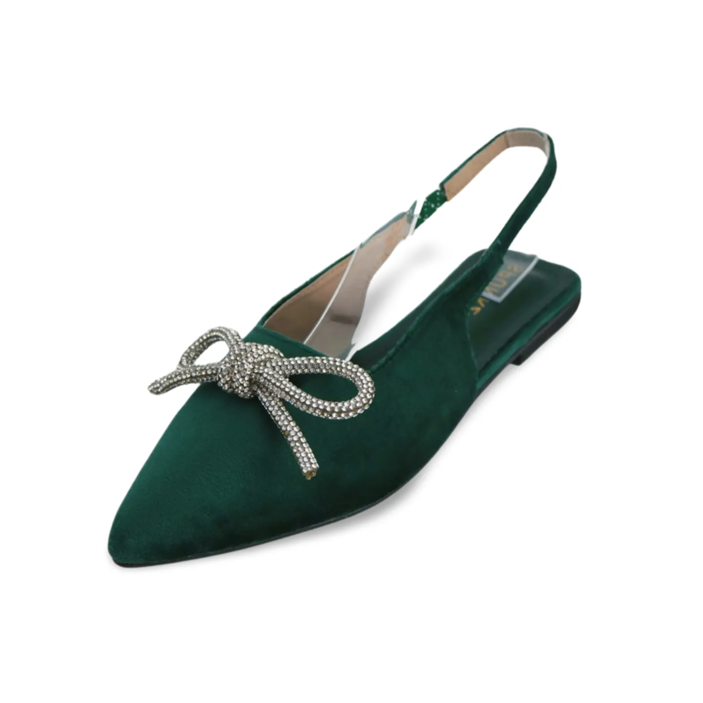 Velvet Slingbacks Flat Mules with Rhinestone Bow