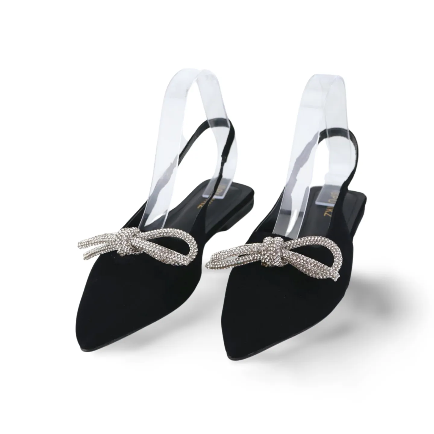 Velvet Slingbacks Flat Mules with Rhinestone Bow