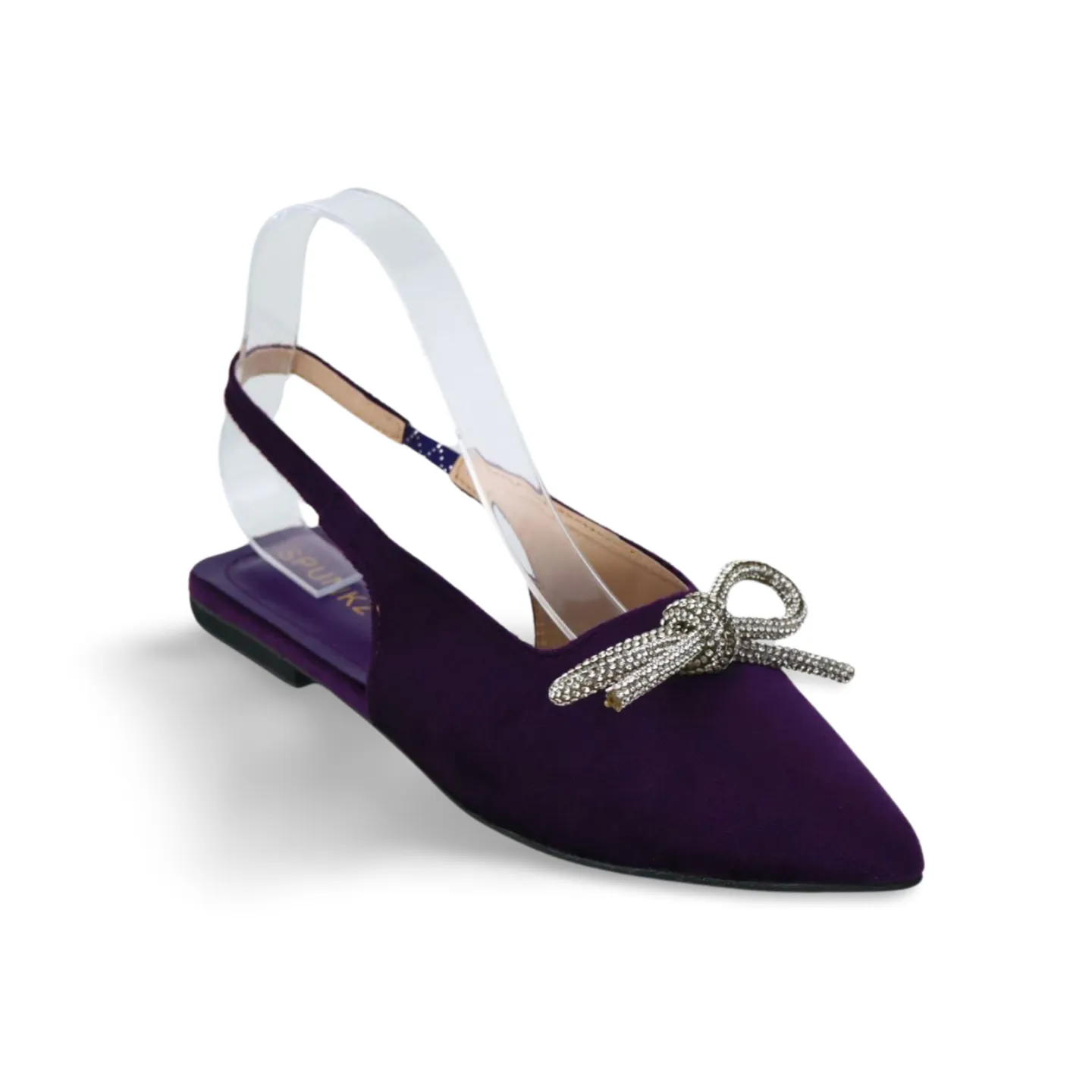 Velvet Slingbacks Flat Mules with Rhinestone Bow