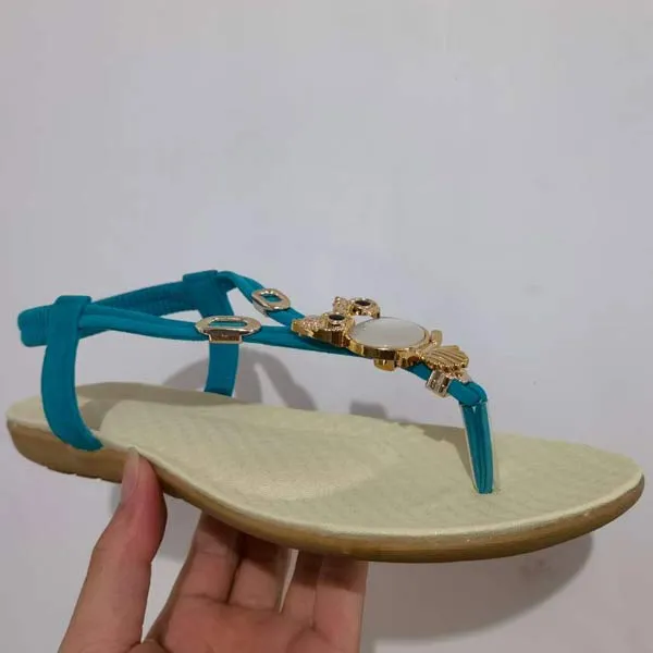 Women's Casual Owl Beaded Flat Beach Sandals 95133681C